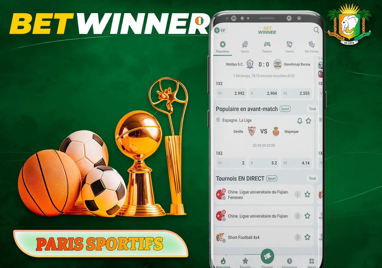 Parier sur les sports sur l'application mobile Betwinner